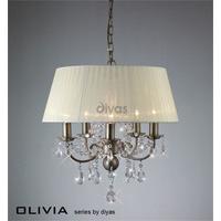 IL30048 Olivia 5 Lt Antique Brass Crystal Pendant With Ivory Shade