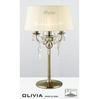 IL30065CR Olivia Antique Brass3 Light Table Lamp with Ivory Cream Shade