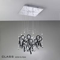 IL50403 Class Black Glass And Crystal 10 Light Pendant