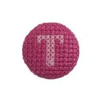 Impex Cross Stitch Alphabet Letter Buttons Pink on Fuchsia Letter T
