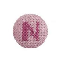 Impex Cross Stitch Alphabet Letter Buttons Fuchsia on Pink Letter N