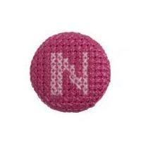 Impex Cross Stitch Alphabet Letter Buttons Pink on Fuchsia Letter N