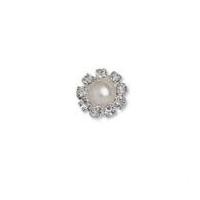 Impex Round Diamante & Pearl Buttons 11mm Silver & Ivory