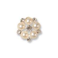 Impex Round Diamante & Pearl Buttons 15mm Silver & Ivory