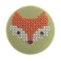 Impex Woodland Cross Stitch Fox Fabric Covered Buttons Green & Orange