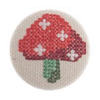 Impex Woodland Cross Stitch Toadstool Fabric Covered Buttons Red & Green