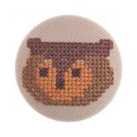 Impex Woodland Cross Stitch Owl Fabric Covered Buttons Cream & Brown