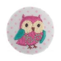 impex woodland embroidered owl fabric covered buttons pink