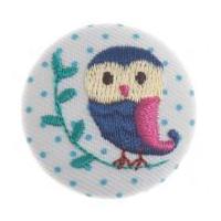 Impex Woodland Embroidered Owl Fabric Covered Buttons Blue