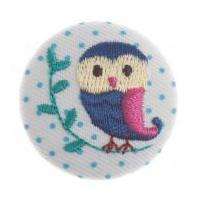 impex woodland embroidered owl fabric covered buttons blue