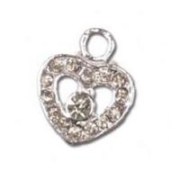 Impex Rhinestone Metal Heart Shape Charms Silver Crystal