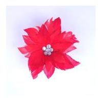 Impex Feather Flower Clip With Rhinestones Red