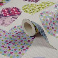 Imagine Fun Patchwork Hearts Printed Wallpaper