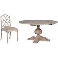 Imperial Dining Set - Round Grey-Wash with 4 Faux Bamboo Chairs