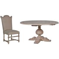 Imperial Dining Set - Round Grey-Wash with 4 Linen Chairs