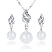Imitation Pearl Rhinestone Earrings Spiral Necklace Set Ccrew Simple Style Bridesmaid Wedding Jewelry Set