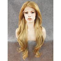 IMSTYLE 26\'\'Natural Fashion Blonde Long Wavy Synthetic Wigs Lace Front Heat Resistant Synthetic