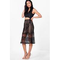 Imani Crochet Lace Peplum Midi Skirt - black