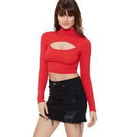 Imani Keyhole Ribbed Crop Top - Red
