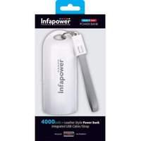 Infapower Leather Style Portable Mobile Phone Charger Power Bank With Integrated Usb Cable & Strap 4000mah White (p037white)