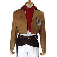 Inspired by Attack on Titan Mikasa Ackermann Anime Cosplay Costumes Cosplay Suits Solid Brown Long SleeveCoat / Shirt / Pants / Waist