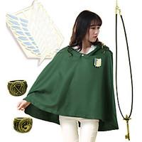 Inspired by Attack on Titan Eren Jager Anime Cosplay Costumes Cosplay Accessories Cosplay Hoodies Solid Green SleevelessCloak Necklace 4PCS