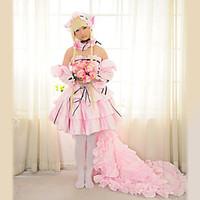 Inspired by Chobits Chii Anime Cosplay Costumes Cosplay Suits Dresses Patchwork Pink Long Sleeve Skirt Dress Necklace Sleeves For