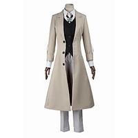 Inspired by Bungo Stray Dogs Cosplay Anime Cosplay Costumes Cosplay Suits Cosplay Tops/Bottoms Fashion Long Sleeve Coat Vest Top Pants For