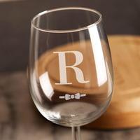 Initial Bow Tie Personalised Wine Glass