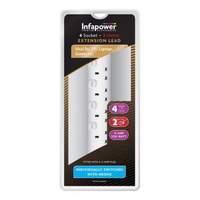 Infapower 4 Socket Gang 2 Metre Individually Switched With Neons Extention Lead White (x808)