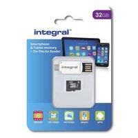 Integral 32GB microSDHC/XC Class 10 UHS-I U1 with SD Adapter and USB OTG Card Reader