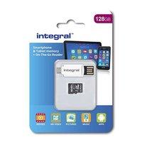 Integral 128GB microSDHC/XC Class 10 UHS-I U1 with SD Adapter and USB OTG Card Reader