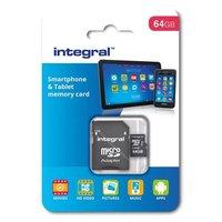 Integral 64GB Smartphone and Tablet microSDHC/XC Class 10 UHS-I U1 with SD Adapter