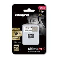 Integral 64GB UltimaPro X microSDHC/XC 95/90MB Class 10 UHS-I U3 with USB 3.0 Card Reader