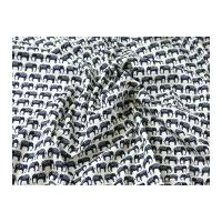Indian Elephants Print Cotton Poplin Dress Fabric Navy Blue on Ivory