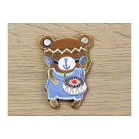 Indi Bear Embroidered Iron On Motif Applique Brown & Blue