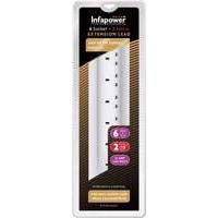 Infapower 6 Socket Gang 2 Metre Individually Switched With Neons Extention Lead White (x811)