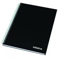 Initiative (A5) Hardback Twin Wire Bound Notebook (Black) with Feint Ruled Perforated 70gsm Paper (80 Sheets) x 5 Notebooks