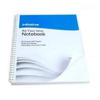 Initiative (A4&) Twin Wire Bound Notebook with Ruled Margin Perforated 70gsm Paper (80 Sheets) x 5 Notebooks