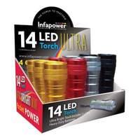 Infapower 14 Led Ultra Bright Mini Aluminium Torch Four Colour Set 12 Pack (f027)