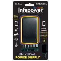 Infapower 2250ma Universal Multi-voltage Power Supply With Usb Port And Six Tips Black (p004)