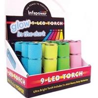 infapower f007 glow in the dark 9 led torch pack of 12