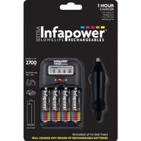 INFAPOWER 1-Hour Charger + AA 2700MAH NI-MH Rechargeable Batteries (4-Pack) C006