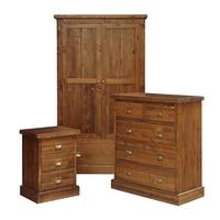 Industrial Pine Bedroom Set with Double Wardrobe