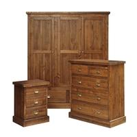 Industrial Pine Bedroom Set with Triple Wardrobe