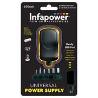 Infapower 600ma Universal Multi-voltage Power Supply With Usb Port And Six Tips Black (p001)