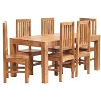 Indian Hub Toko Light Mango Large Dining Set with Wooden Chairs