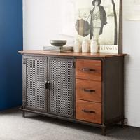 indian hub evoke iron and wooden jali 3 drawer sideboard