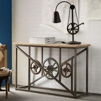 indian hub evoke iron and wooden industrial console table with wheels