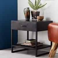 indian hub metalica dark 1 drawer lamp table